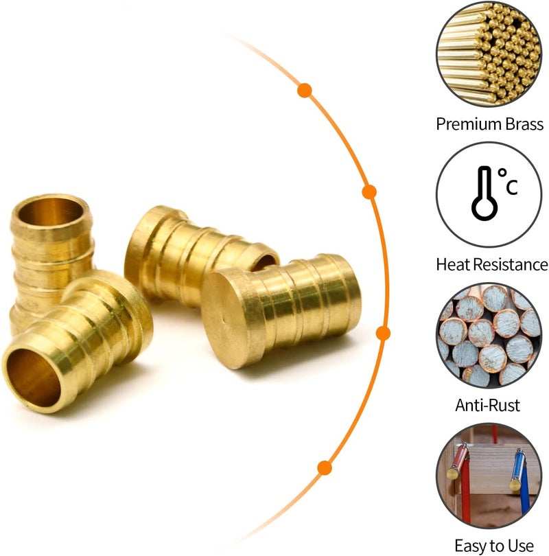 Ruby Q 10pcs 1/2" PEX Barb Plug End Cap, Brass PEX Barb Plug End Cap Pipe Fitting - Image 3
